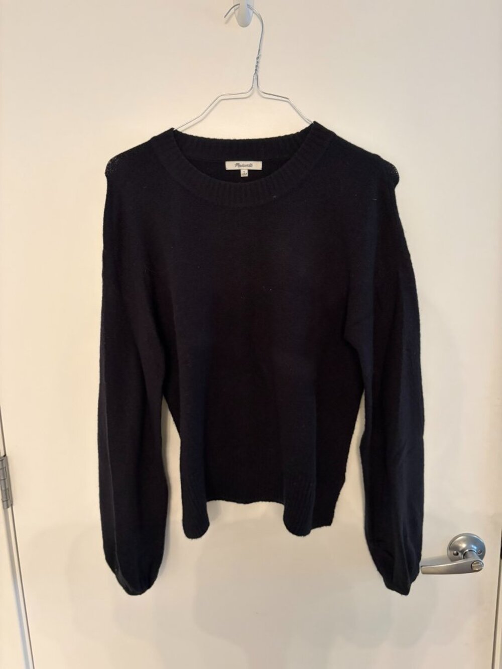 Madewell Black Crewneck Balloon Sleeve Sweater Cozy Soft Womens Size Small S